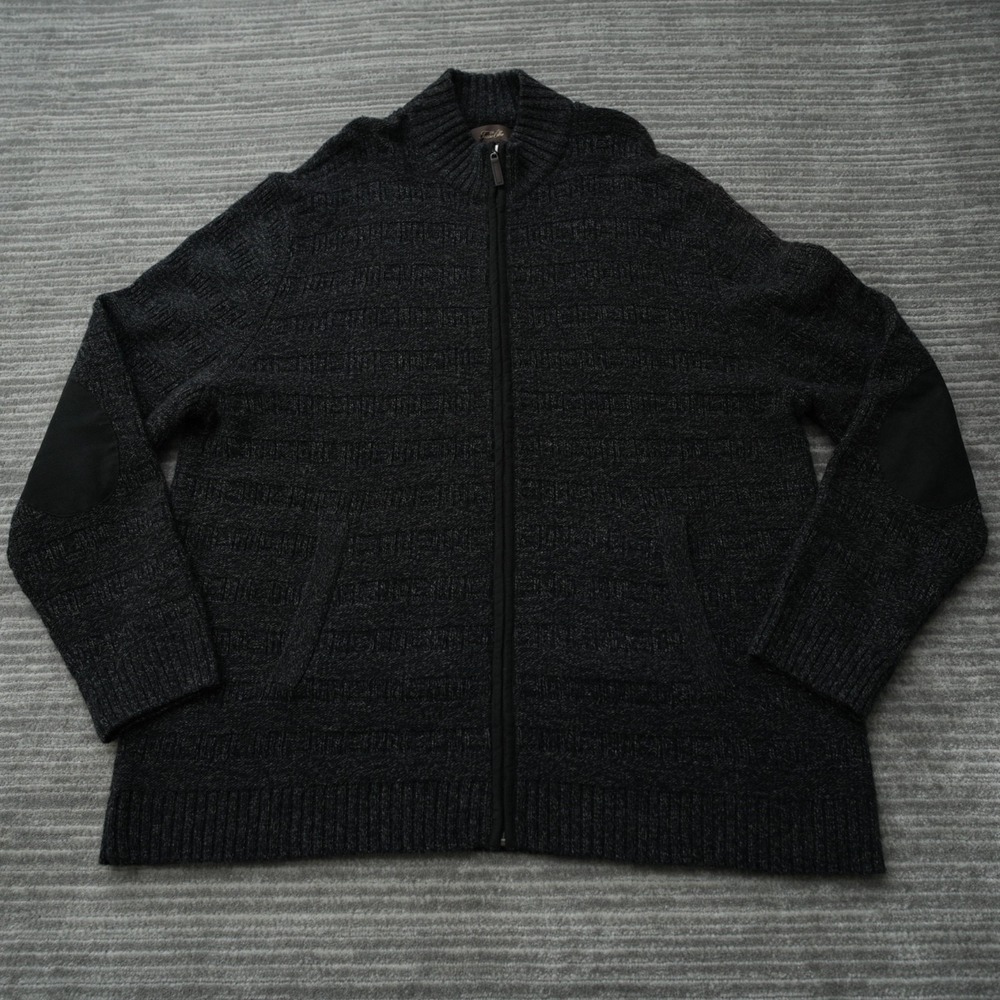 Tasso Elba Sweatshirt‎ Men Lambswool Cardigan Full Zip Mock Neck Elbow Patch 2XL